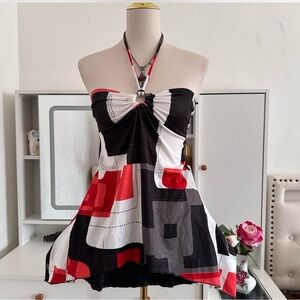 Pretty Girl Vintage Halter Top with Geometric Print Xsmall Womens VTG